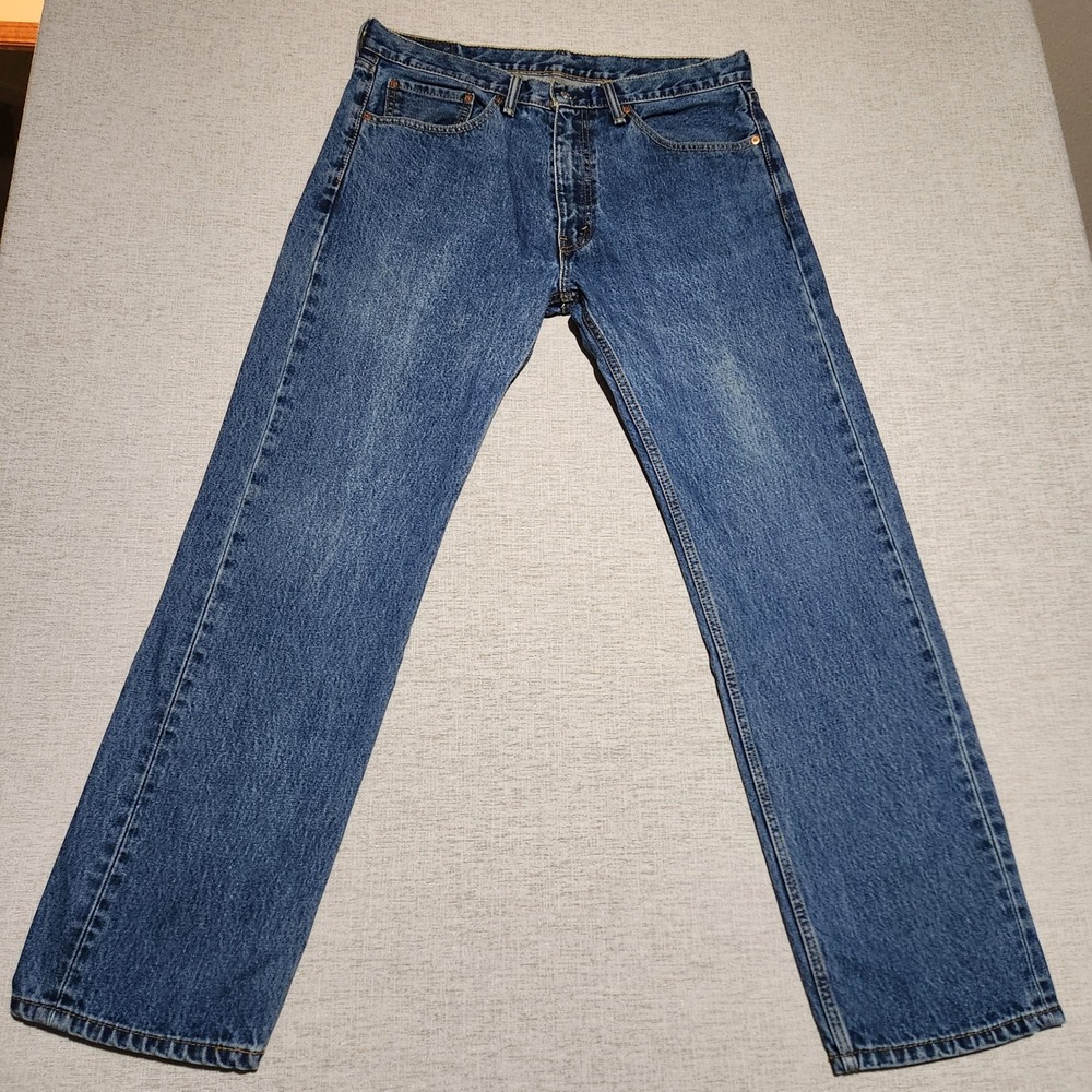 Levis 505 Regular Fit Jeans Mens 36x32 Blue Medium Wash Straight Leg Denim
